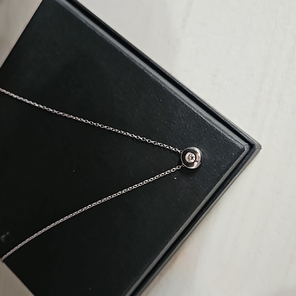 Diamond Bezel Set Solitaire Necklace On Platinum Chain!